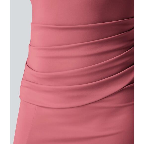 NWT HALARA Softlyzero Airy Square Neck Corset Ruched Bodycon Midi Dress Size M - Picture 4 of 8